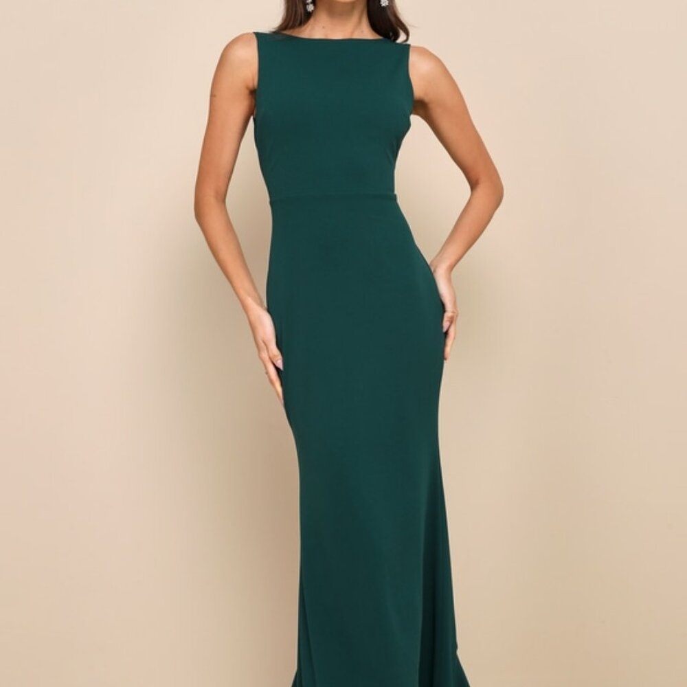 Lulus Exquisite Refinement Emerald Backless Bow Ruffled Maxi Dress Green